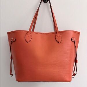 AUTHENTIC EPI NEVERFULL MM TOTE IN ORANGE WITH SILVER HARDWARE